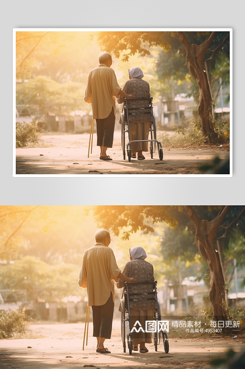 AI数字艺术老人残疾人撑拐杖医疗仪器摄影图片素材