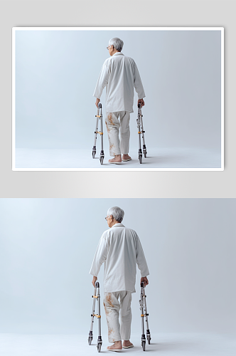 AI数字艺术老爷爷撑拐杖医疗仪器摄影图片