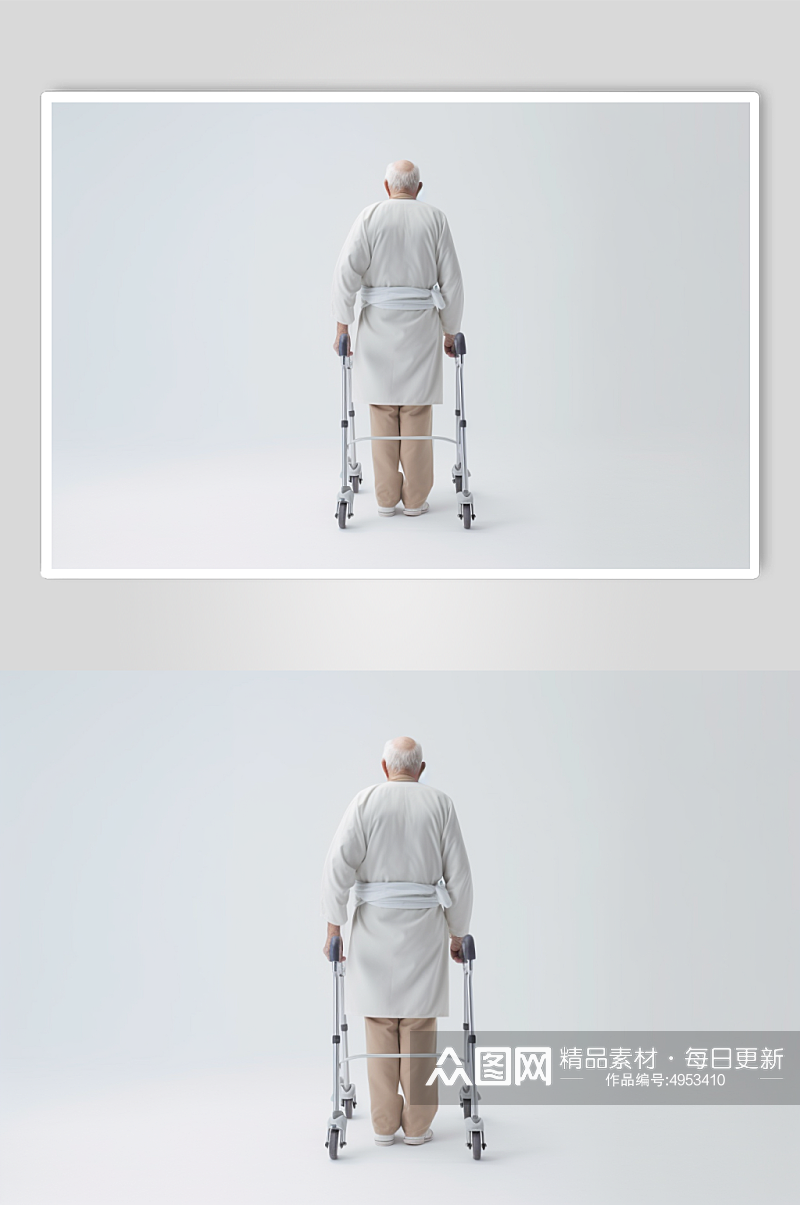 AI数字艺术老爷爷残疾人撑拐杖医疗仪器摄影图片素材