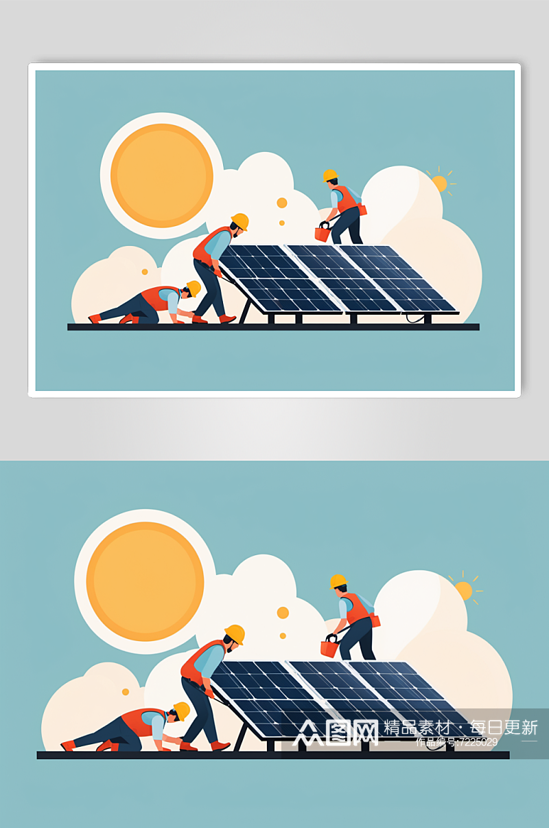 AI数字艺术太阳能光伏板工地场景插画素材