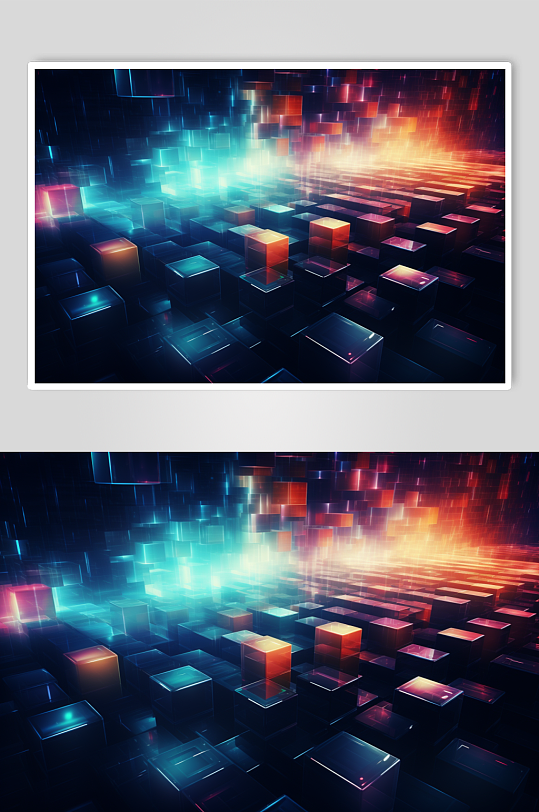 AI数字艺术科技风幻灯片光影几何背景图-众图网