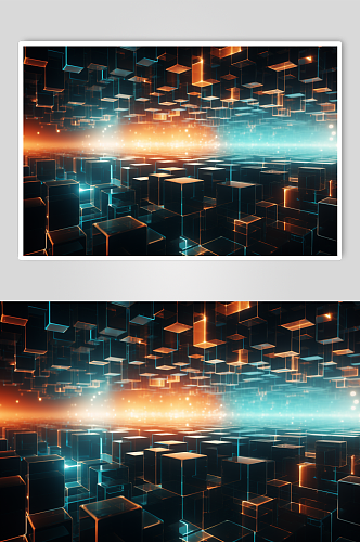 AI数字艺术科技风幻灯片光影几何背景图
