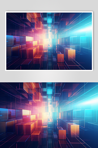 AI数字艺术科技风幻灯片光影几何背景图