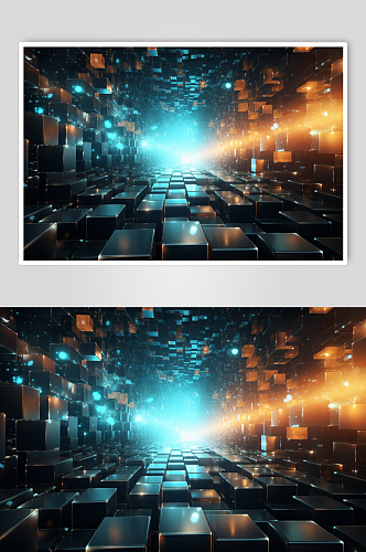 AI数字艺术科技风幻灯片光影几何背景图