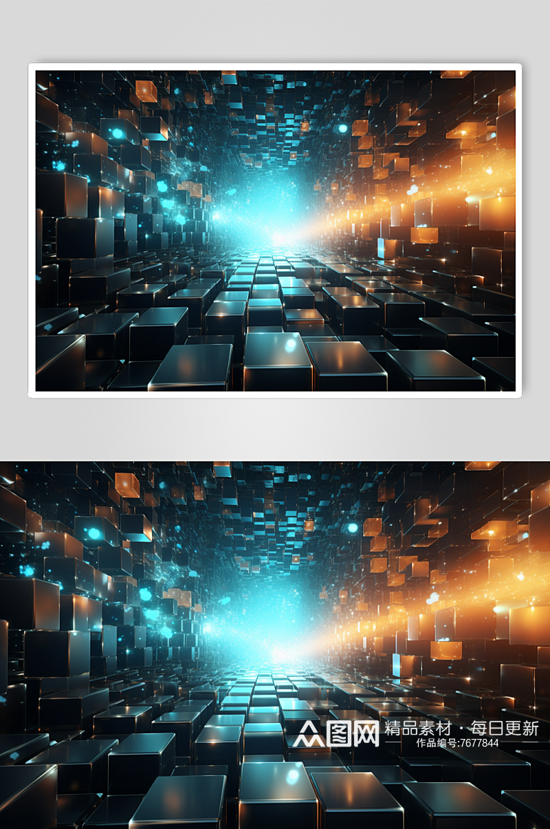 AI数字艺术科技风幻灯片光影几何背景图素材