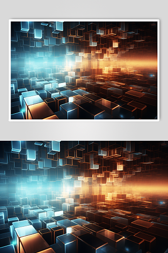 AI数字艺术科技风幻灯片光影几何背景图