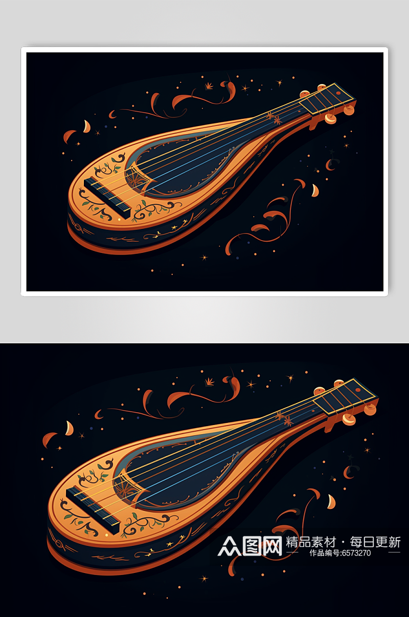 AI数字艺术古典乐器琵琶插画素材