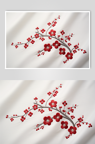 AI数字艺术古风刺绣装饰金线花卉梅花元素