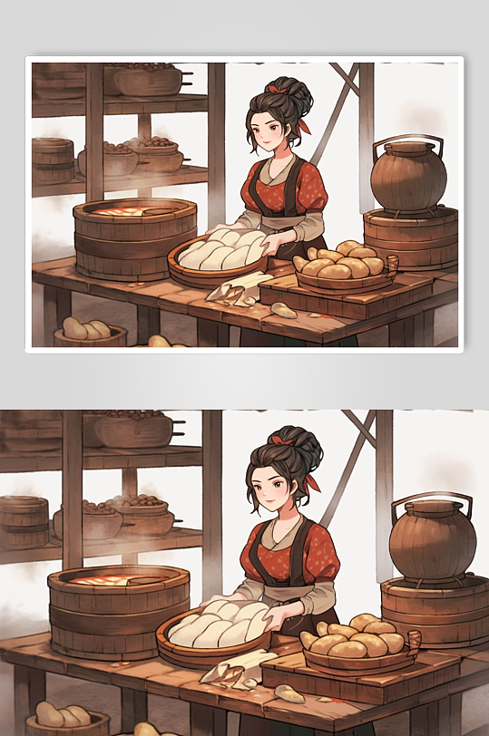 AI数字艺术古风传统美食制作元素插画