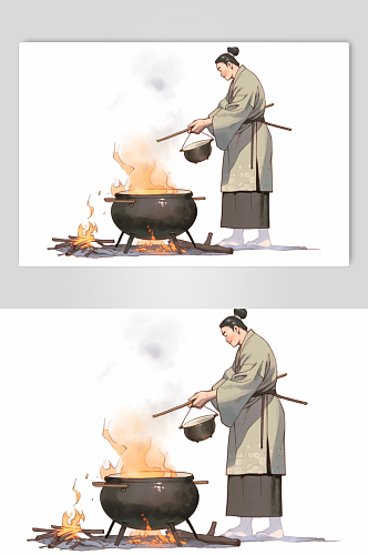 AI数字艺术古风传统美食制作元素插画