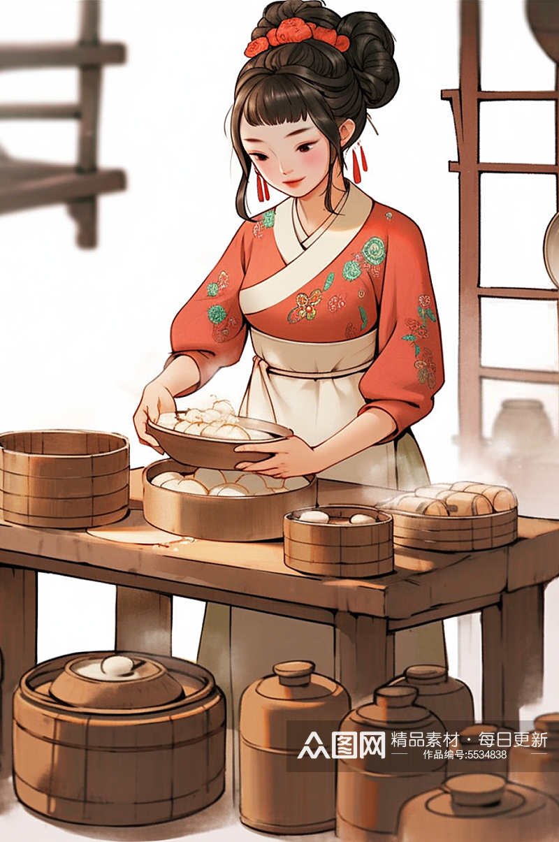 AI数字艺术古风传统美食制作元素插画素材