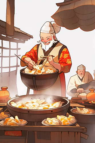 AI数字艺术古风传统美食制作元素插画