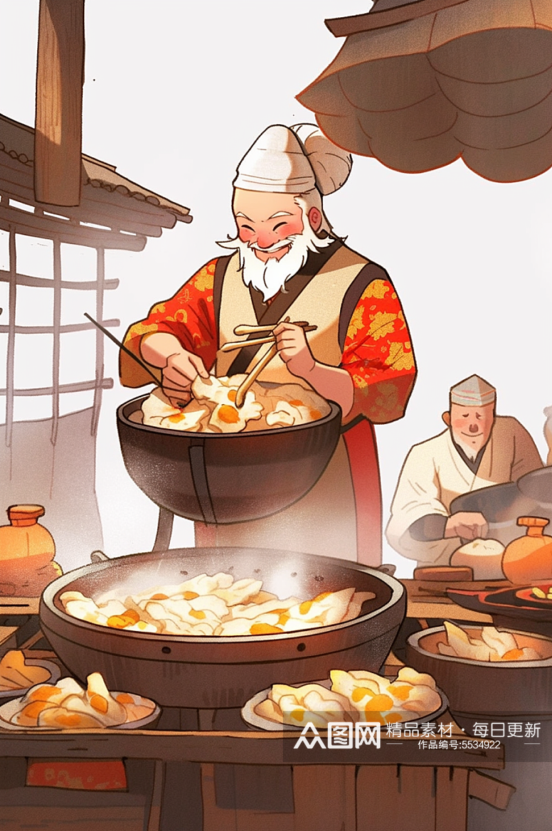 AI数字艺术古风传统美食制作元素插画素材