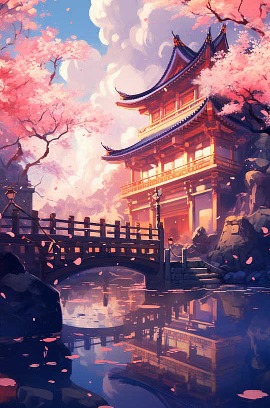 AI數(shù)字藝術(shù)中國(guó)風(fēng)古建筑插畫(huà)