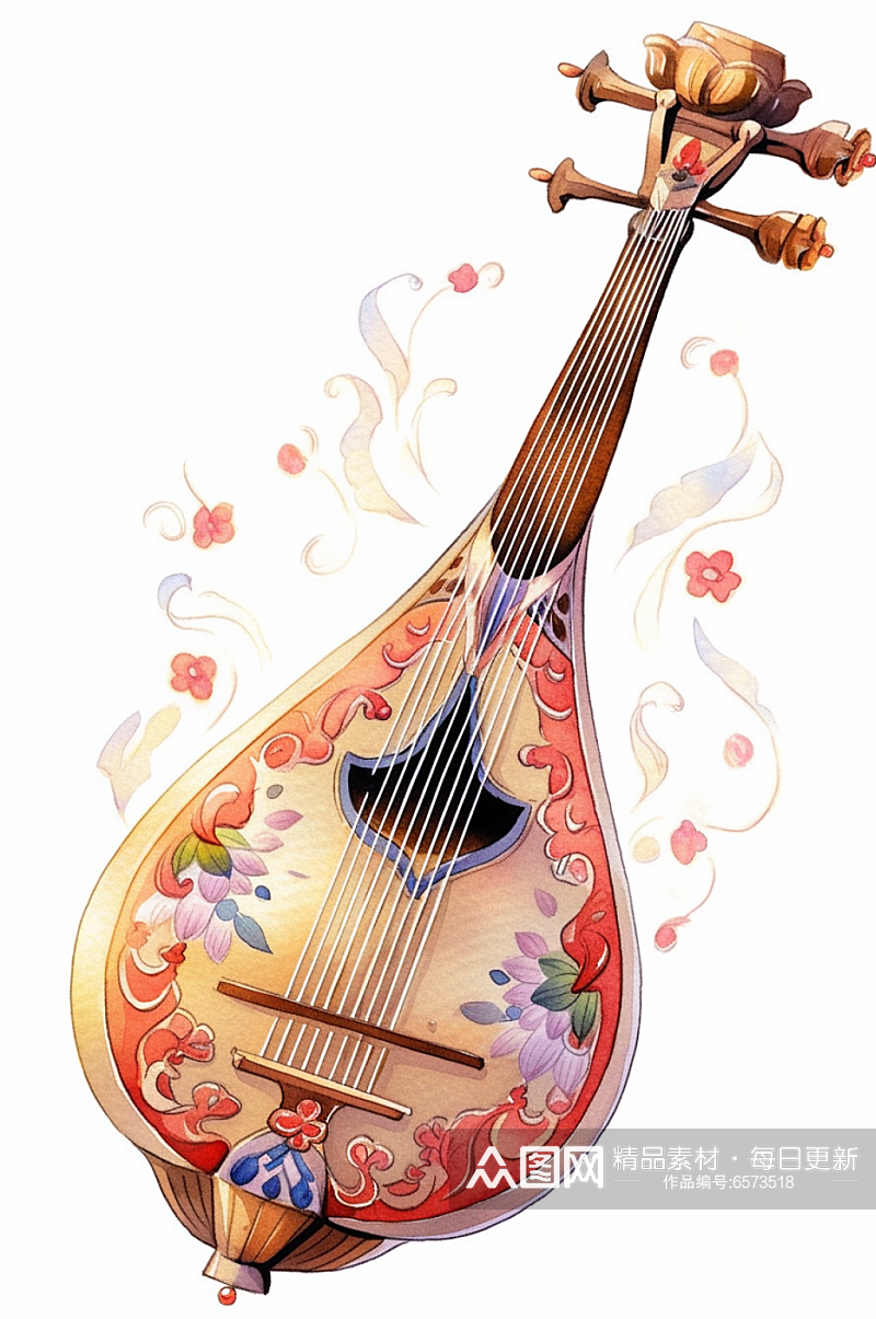 AI数字艺术国潮古风古典乐器琵琶插画素材