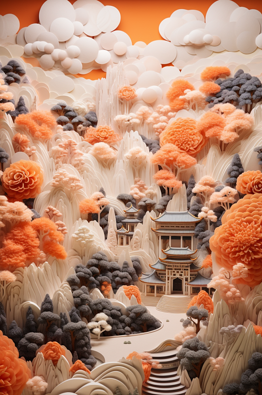 AI数字艺术3D国潮中国风模型场景-众图网