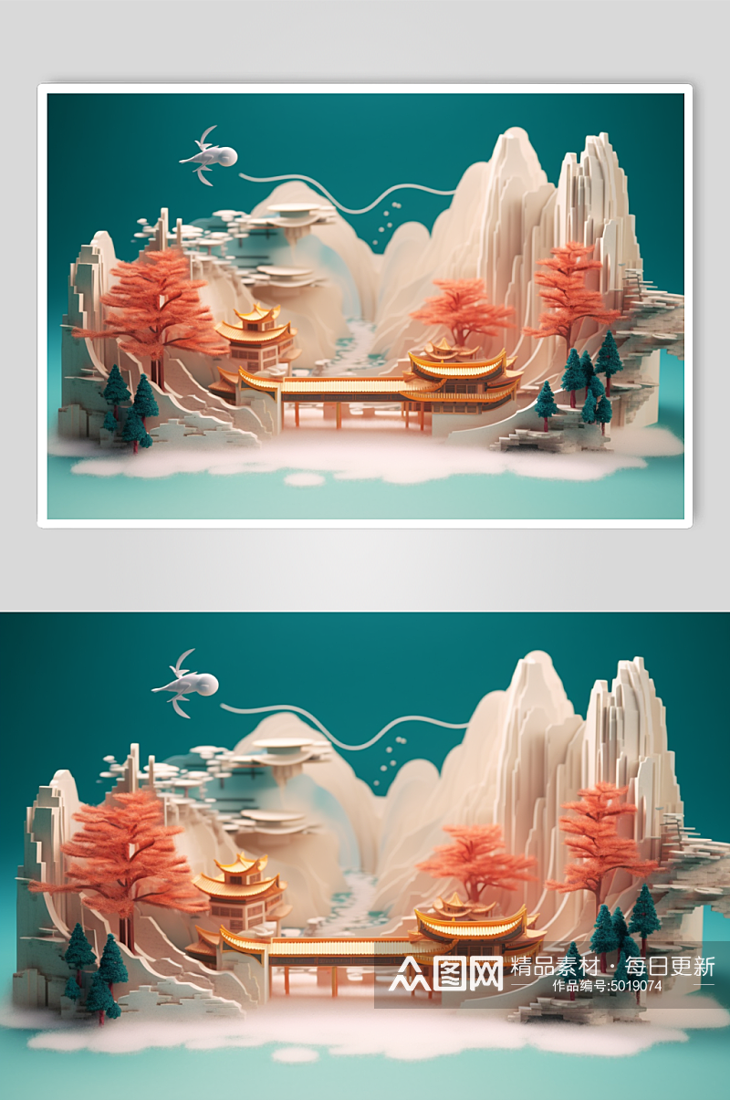 AI数字艺术3D国潮中国风模型场景素材