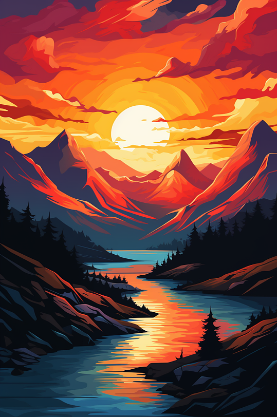 AI数字艺术国潮山水插画背景图-众图网