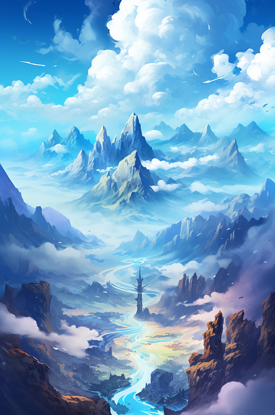 AI数字艺术国潮山水插画背景图-众图网