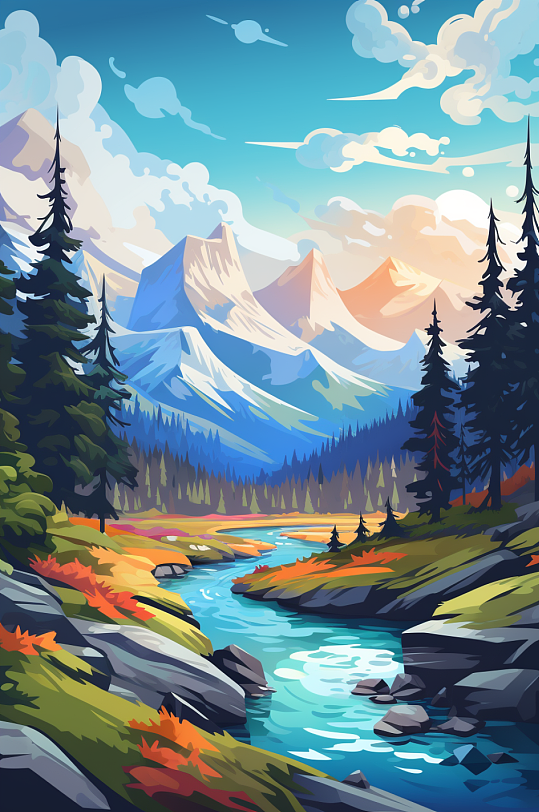 AI数字艺术国潮山水插画背景图-众图网