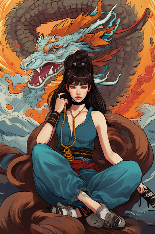 AI数字艺术国潮潮流人物插画-众图网