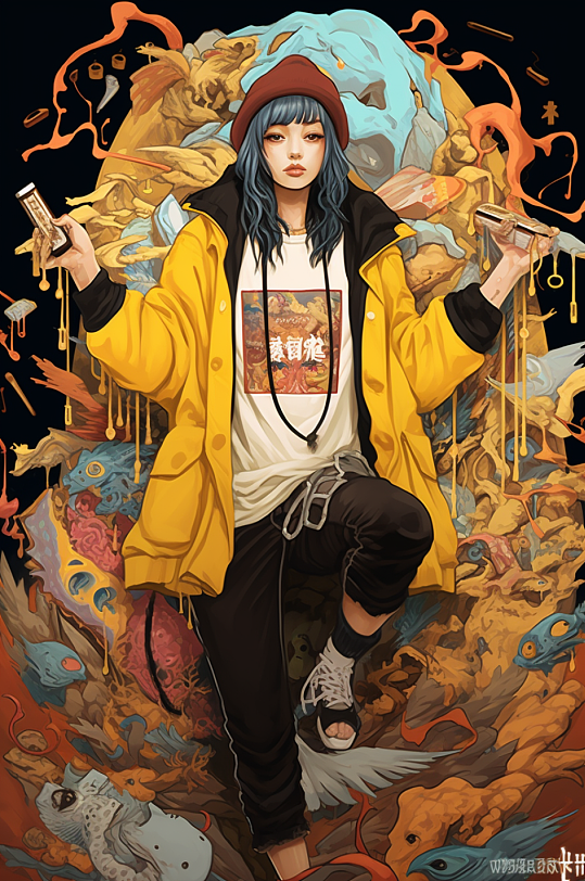 AI数字艺术国潮潮流人物插画-众图网