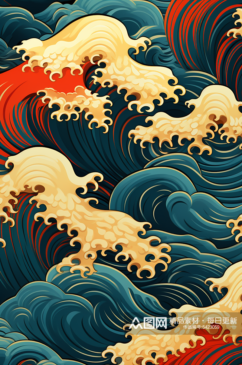 AI数字艺术中国风海浪波浪底纹底图背景图素材