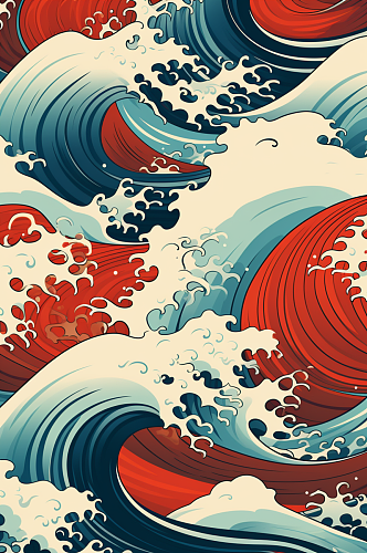 AI数字艺术中国风海浪波浪底纹底图背景图