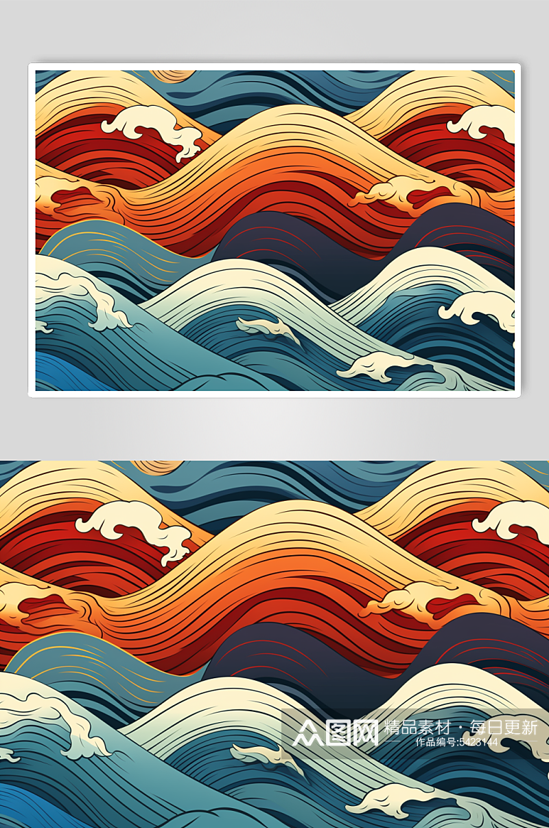 AI数字艺术中国风海浪波浪底纹底图背景图素材