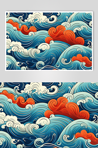 AI数字艺术中国风海浪波浪底纹底图背景图