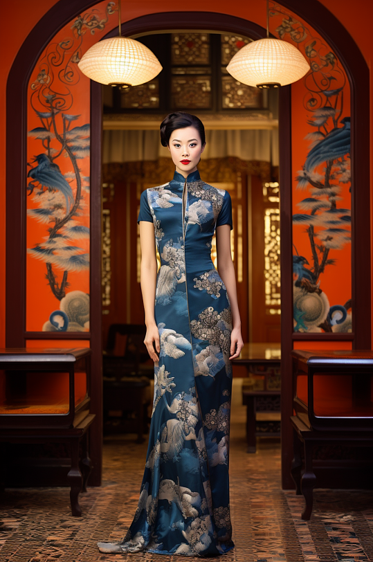 AI数字艺术国风旗袍肖像人物摄影图-众图网