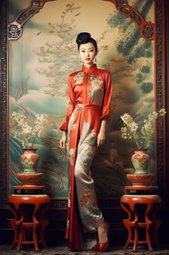 AI数字艺术国风旗袍肖像人物摄影图