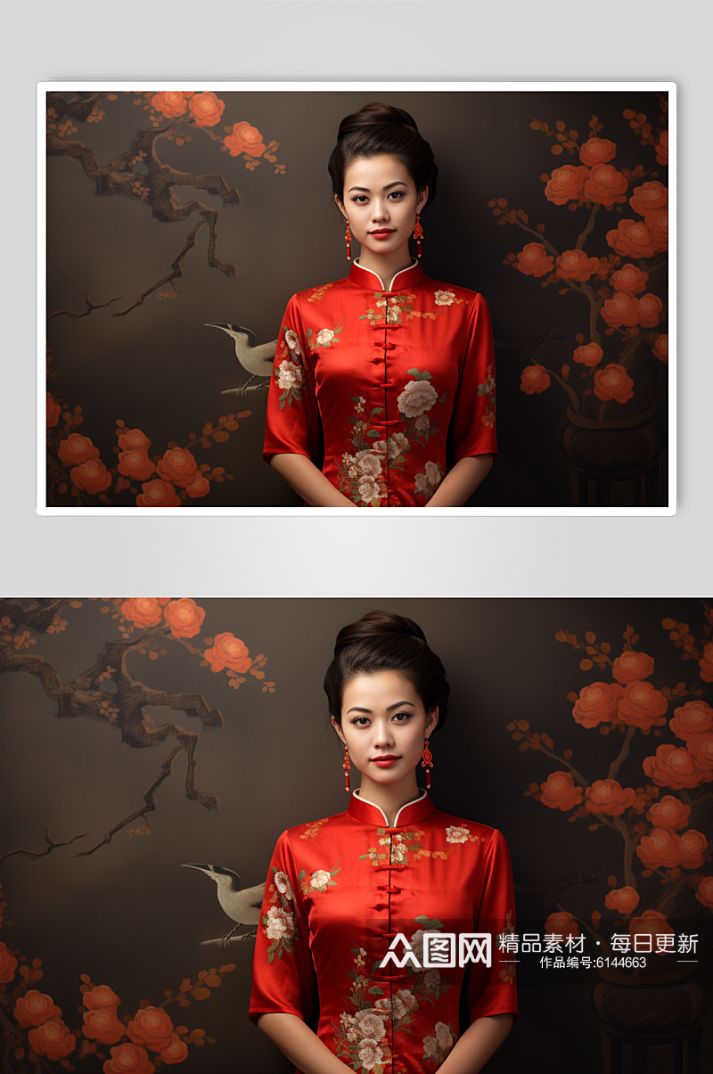 AI数字艺术国风旗袍肖像人物摄影图素材