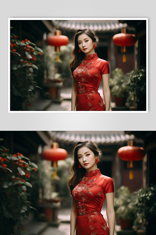 AI数字艺术国风旗袍肖像人物摄影图