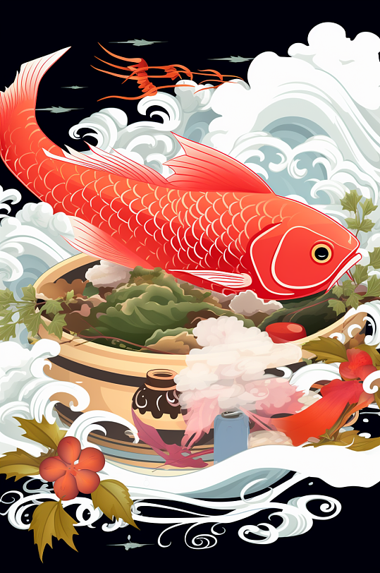 AI数字艺术中国风国潮酸菜鱼元素插画