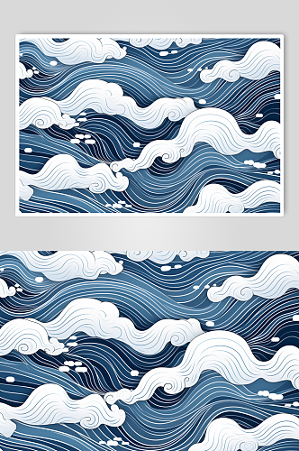 AI数字艺术国风线条纹理波浪水纹花纹元素