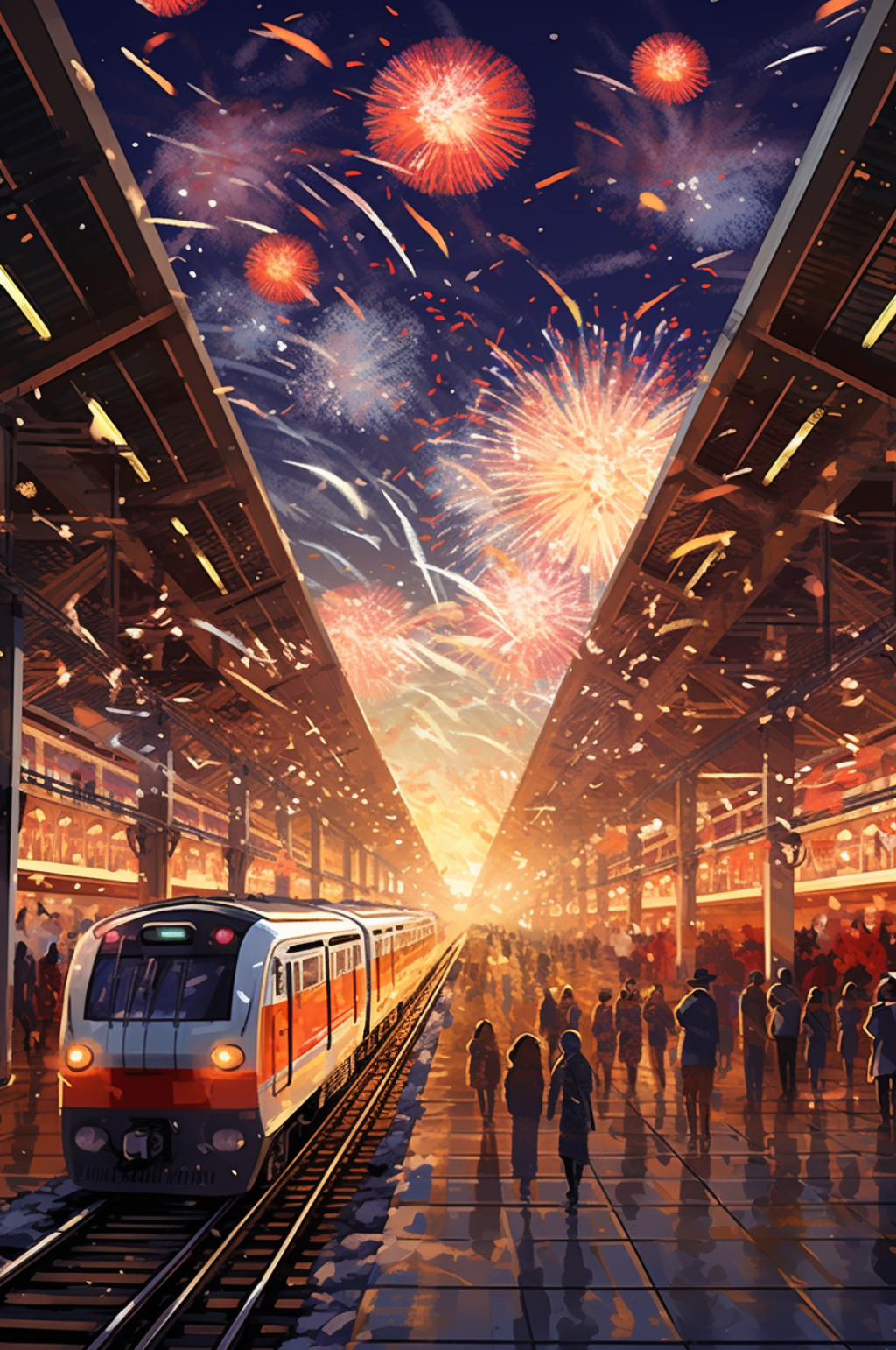 AI数字艺术过年回家春运火车背景插画素材