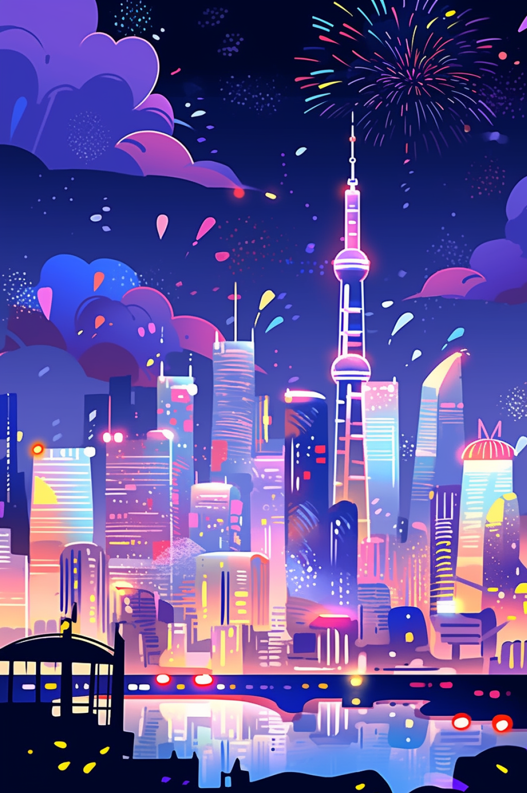 AI數(shù)字藝術國慶節(jié)建筑漫畫扁平風插畫素材