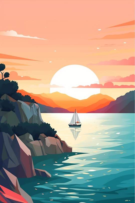 AI数字艺术扁平国外城市地标旅游景点插画-众图网