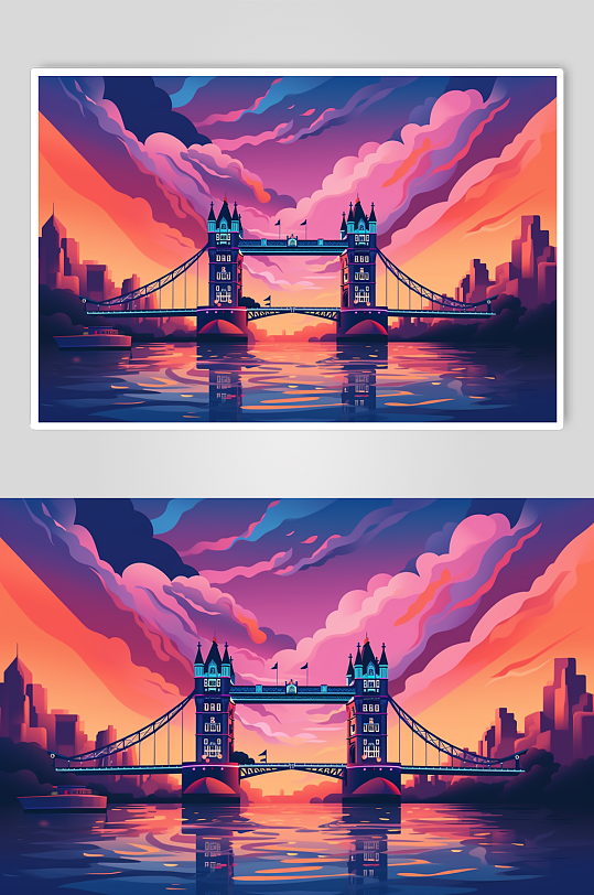 AI数字艺术扁平国外城市地标旅游景点插画-众图网