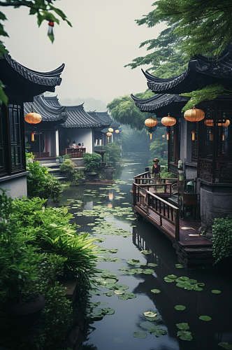 AI数字艺术中国古镇文化风光摄影图片