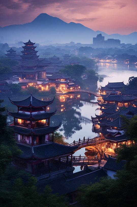 AI数字艺术中国古镇文化风光摄影图片