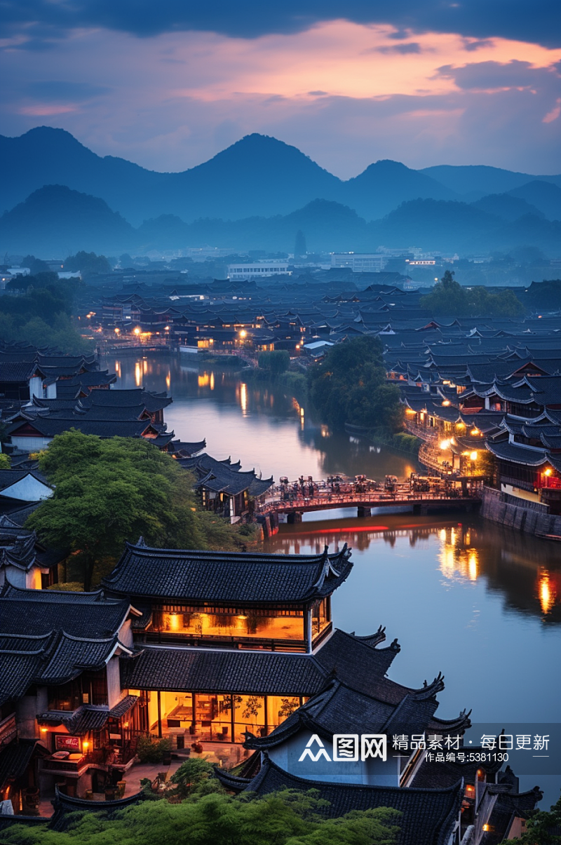 AI数字艺术中国古镇文化风光摄影图片素材