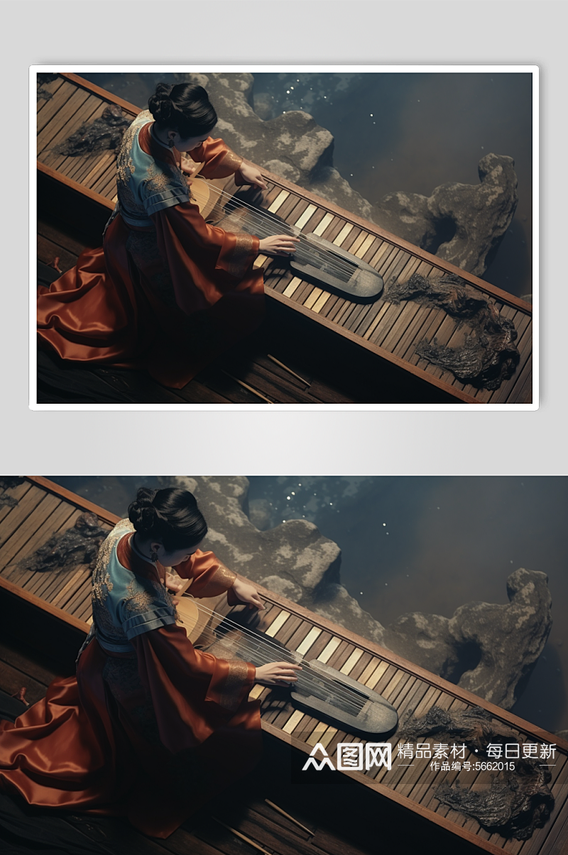 AI数字艺术音乐器材古筝人物摄影图素材