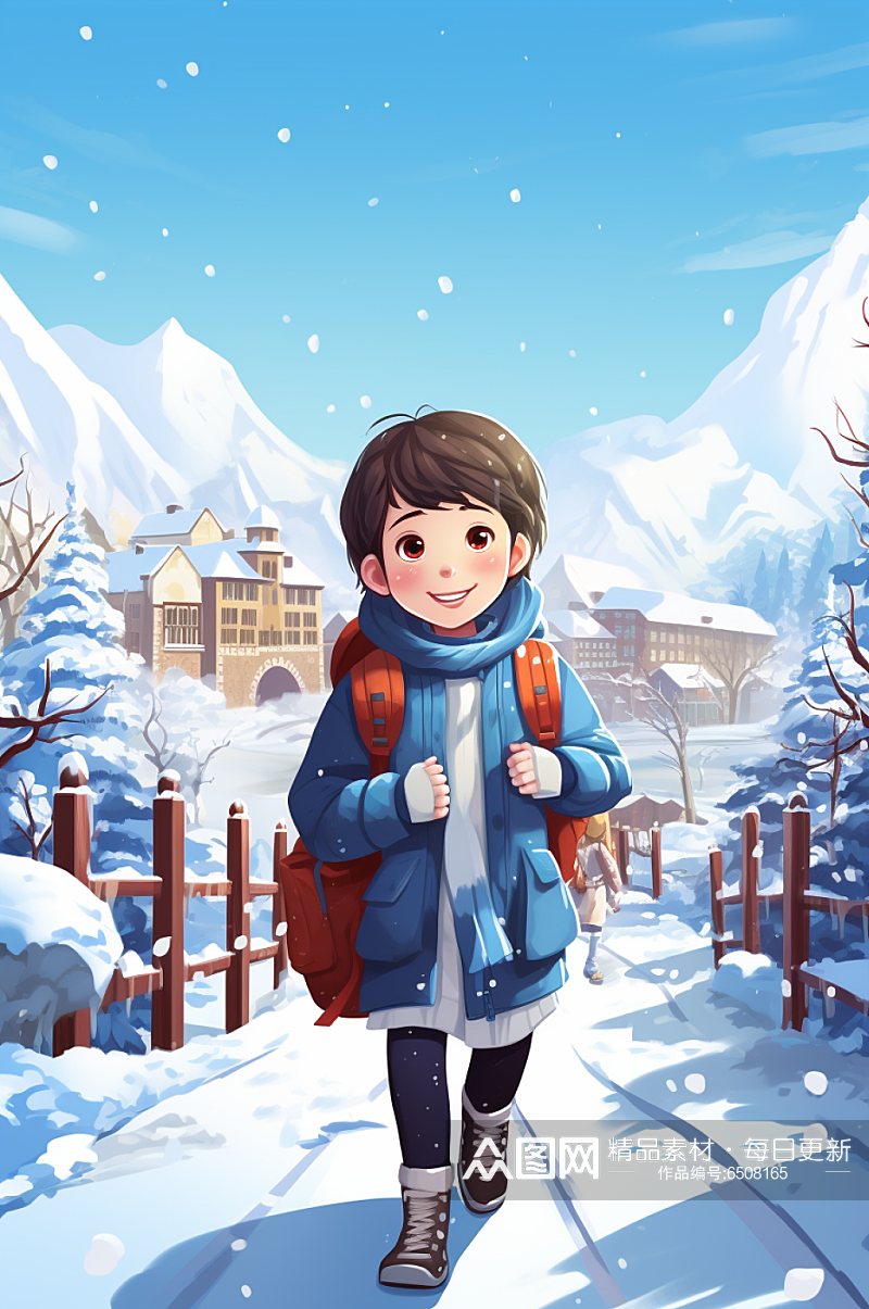 AI数字艺术哈尔滨东北冬季游学旅游插画素材