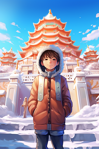 AI数字艺术哈尔滨东北冬季游学旅游插画