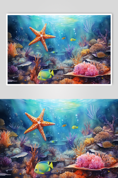 AI数字艺术海底世界海洋生物插画