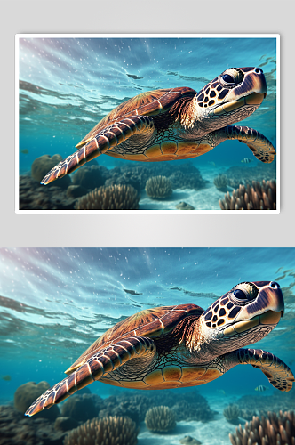 AI数字艺术卡通海龟海洋动物摄影图片