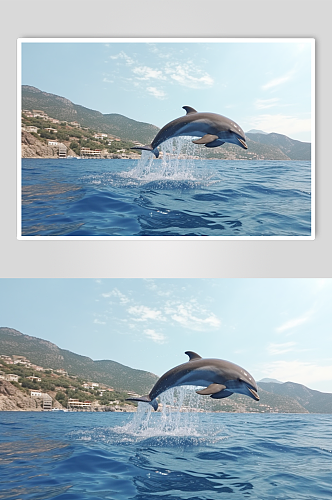 AI数字艺术手绘海豚海洋动物摄影图片