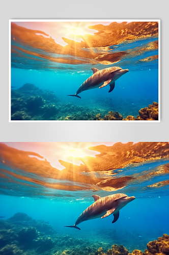 AI数字艺术卡通海豚海洋动物摄影图片